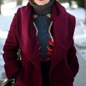 Eli TAHARI Cranberry Wool Wrap Caplet Collar Coat